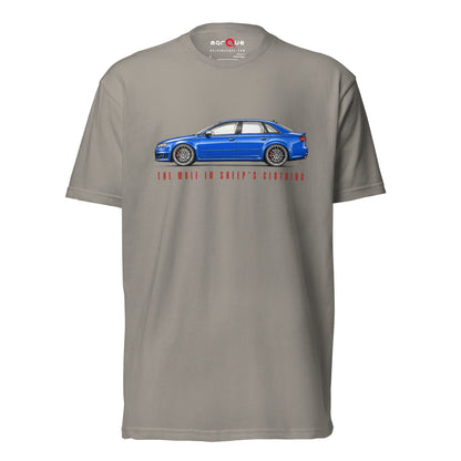 The Wolf in Sheep's Clothing B7 super-saloon t-shirt, Stone Grey front view — Marque automotive apparel
