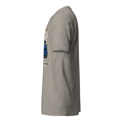 Mostly Factory Correct T-shirt, Stone Grey left side view, Marque automotive apparel
