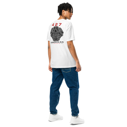 427 Big-Block tee, White back view — Marque automotive apparel