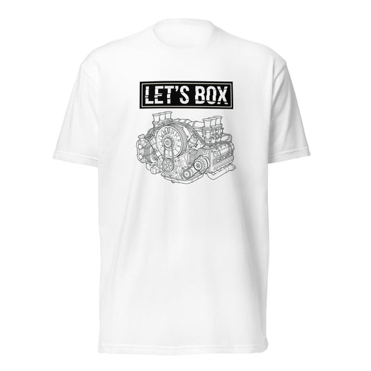 Let's Box boxer engine air-cooled flat-six line art graphic t-shirt — Marque