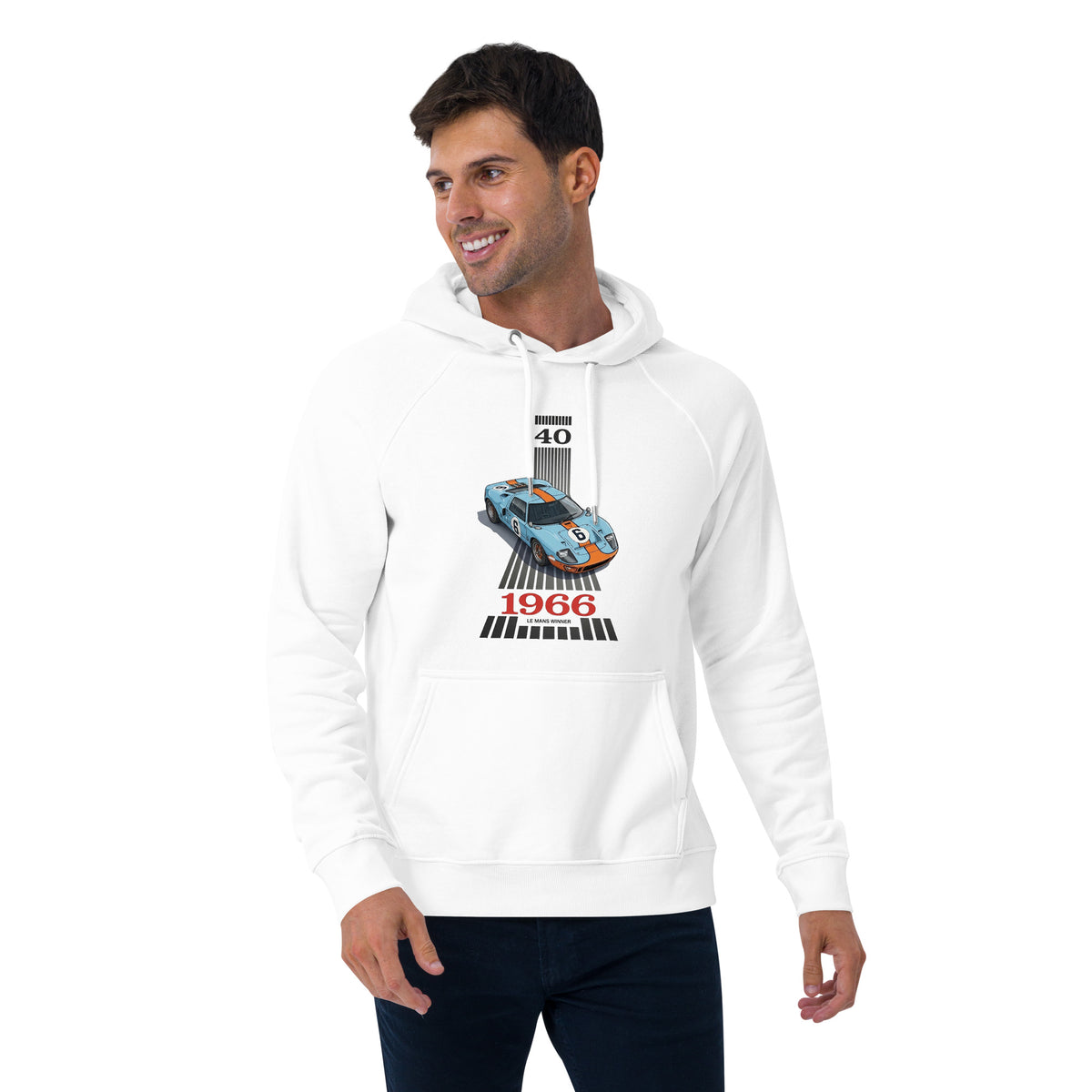 Endurance '66 Raglan Hoodie — 24-Hour Legend raglan hoodie, White front view (3) — Marque automotive apparel