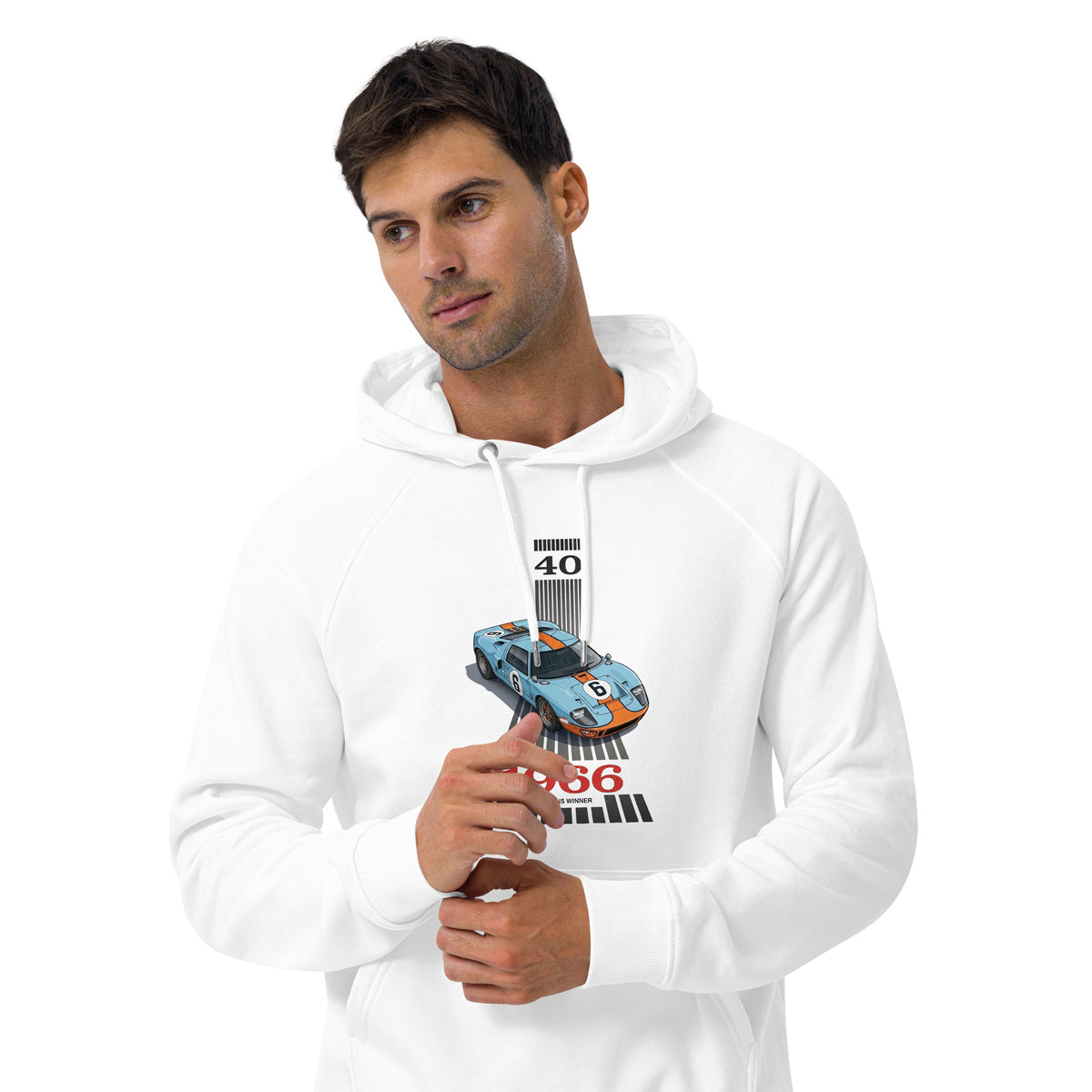 Endurance '66 Raglan Hoodie — 24-Hour Legend raglan hoodie, White front view (2) — Marque automotive apparel