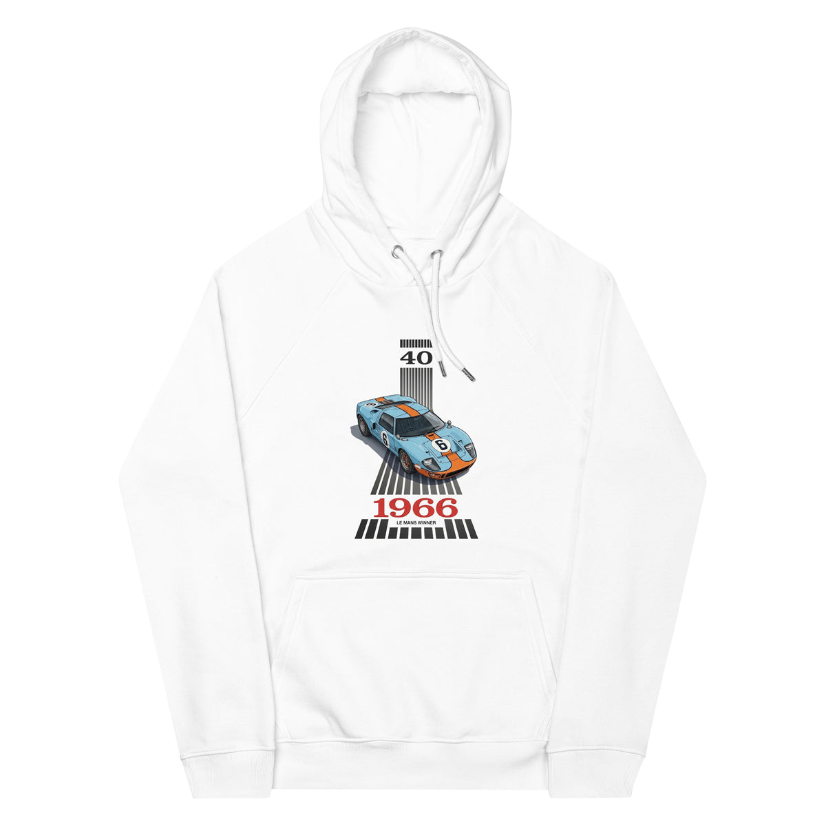 Endurance '66 Raglan Hoodie — 24-Hour Legend raglan hoodie, White front view — Marque automotive apparel