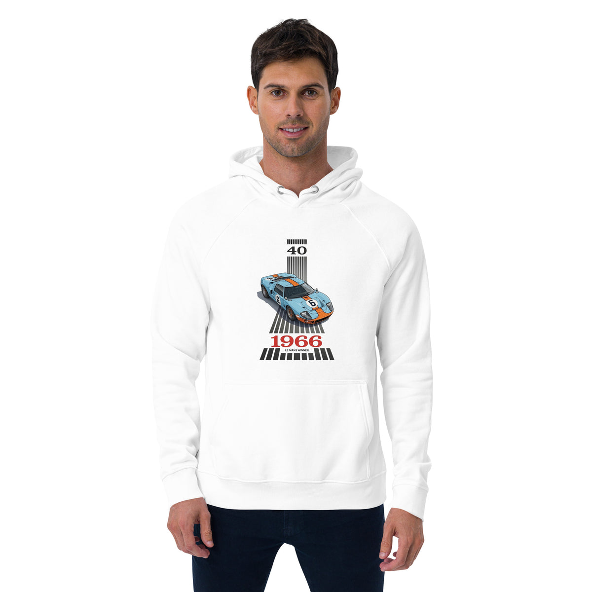Endurance '66 Raglan Hoodie — 24-Hour Legend raglan hoodie, White front view (4) — Marque automotive apparel