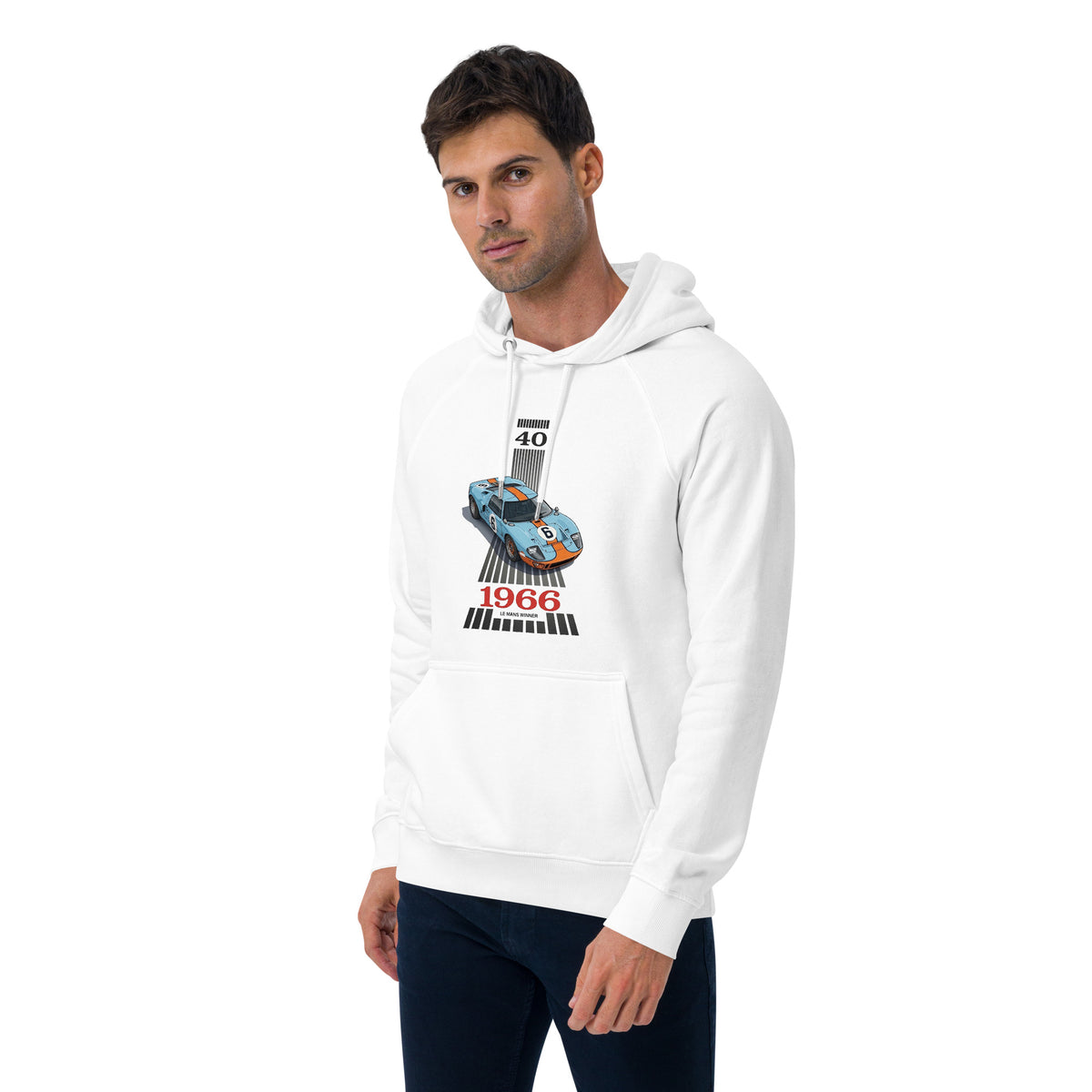 Endurance '66 Raglan Hoodie — 24-Hour Legend raglan hoodie, White front view (8) — Marque automotive apparel