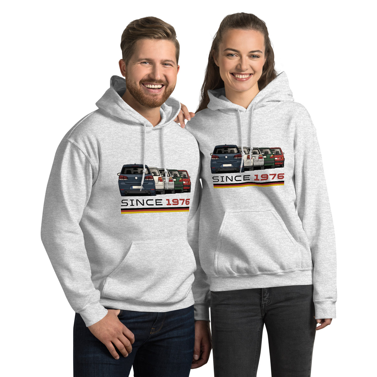 The Hot Hatch hoodie in Ash, front view (2) — Marque automotive apparel
