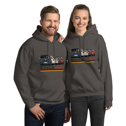 The Hot Hatch hoodie in Charcoal, front view (2) — Marque automotive apparel