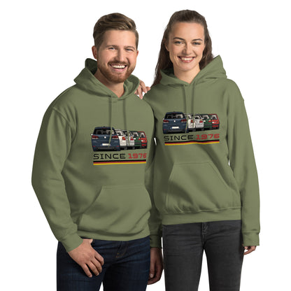 The Hot Hatch hoodie in Military Green, front view (2) — Marque automotive apparel