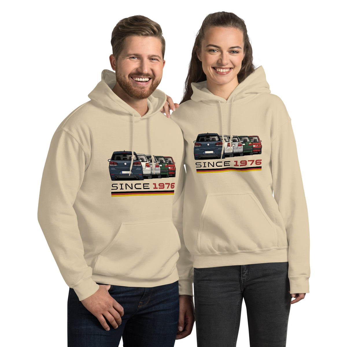 The Hot Hatch hoodie in Sand, front view (2) — Marque automotive apparel