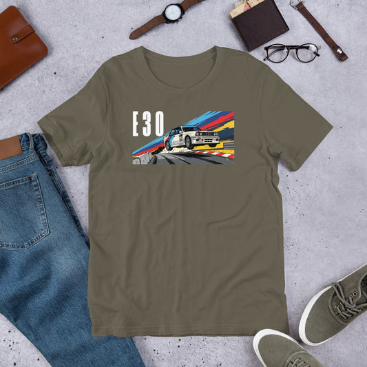 E30 Touring Car Tee — Group A Heritage graphic t-shirt, Army front view (2) — Marque automotive apparel