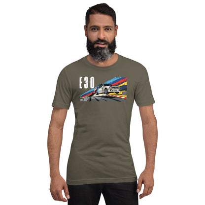 E30 Touring Car Tee — Group A Heritage graphic t-shirt, Army front view (3) — Marque automotive apparel