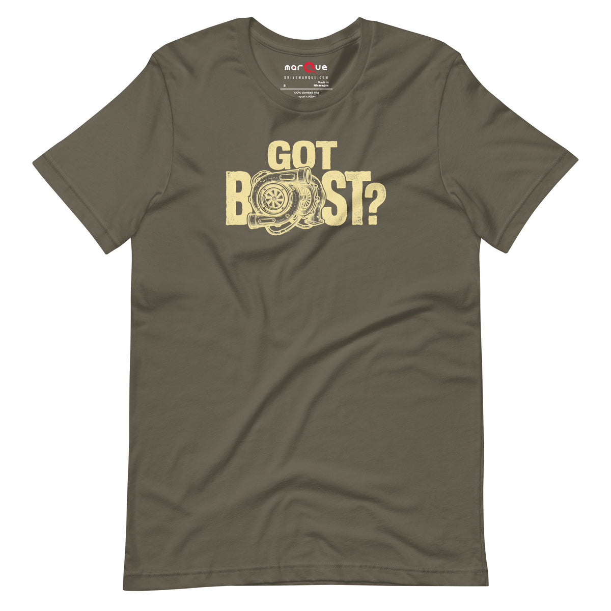 Got Boost tee, Army front view — Marque automotive apparel
