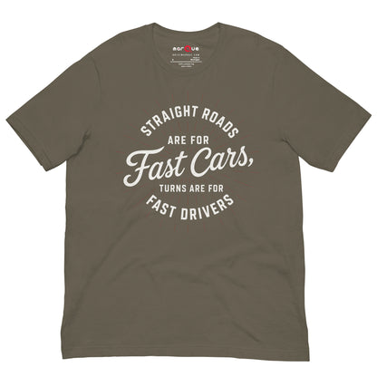 Fast Cars Fast Drivers Tee, Army front view — Marque automotive apparel
