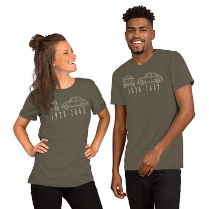 The Original Bug Tee, Army — worn front view, Marque automotive apparel