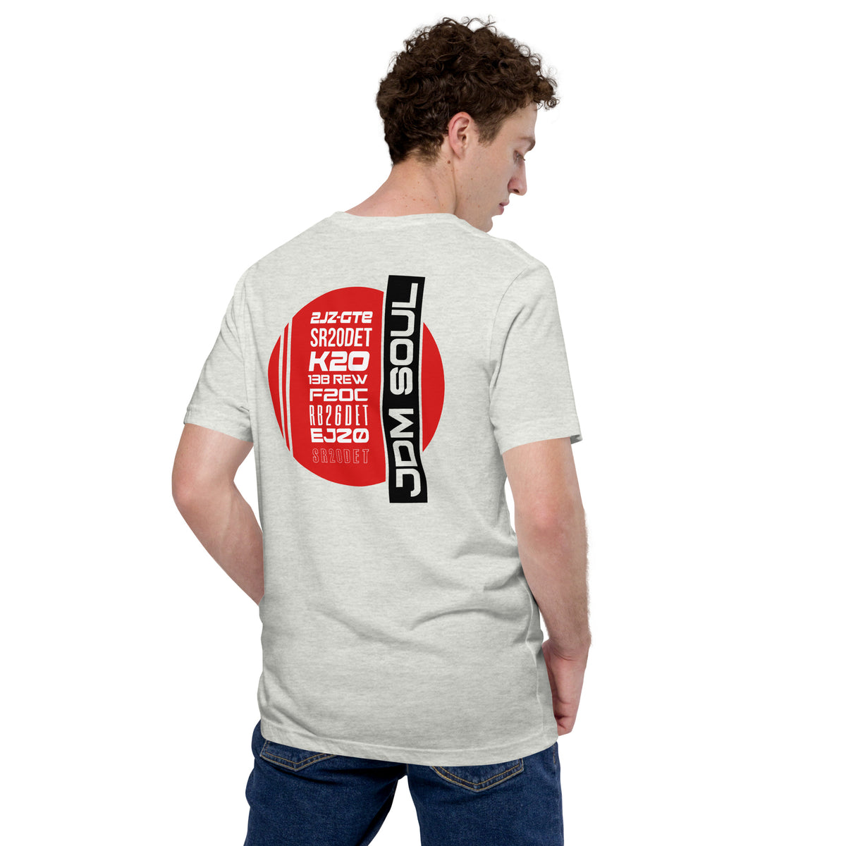 JDM Engine Icons Tee — The Code Sheet graphic t-shirt, Ash back view — Marque automotive apparel