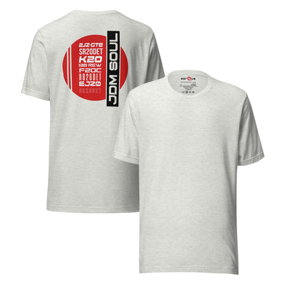 JDM Engine Icons Tee — The Code Sheet graphic t-shirt, Ash front and back — Marque automotive apparel