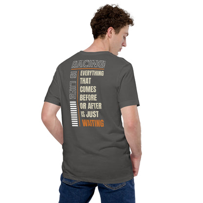 Racing Is Life Tee, Asphalt back view (2) — Marque automotive apparel
