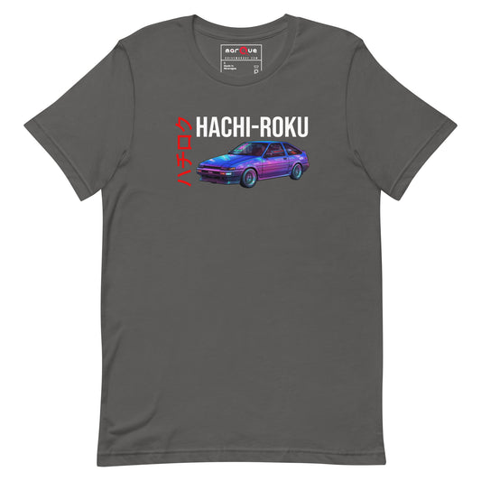 Hachi-Roku Tee — AE86 Neon graphic t-shirt, Asphalt front view — Marque automotive apparel