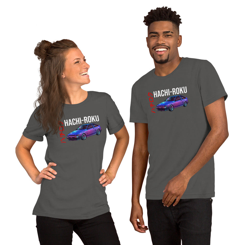 Hachi-Roku Tee — AE86 Neon graphic t-shirt, Asphalt front view (2) — Marque automotive apparel
