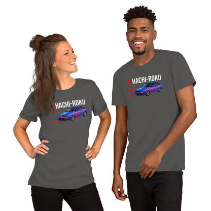 Hachi-Roku Tee — AE86 Neon graphic t-shirt, Asphalt front view (2) — Marque automotive apparel