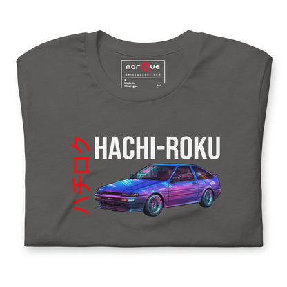 Hachi-Roku Tee — AE86 Neon graphic t-shirt, Asphalt front view (5) — Marque automotive apparel