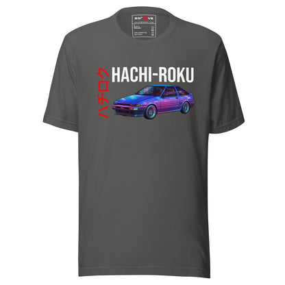 Hachi-Roku Tee — AE86 Neon graphic t-shirt, Asphalt front view (6) — Marque automotive apparel