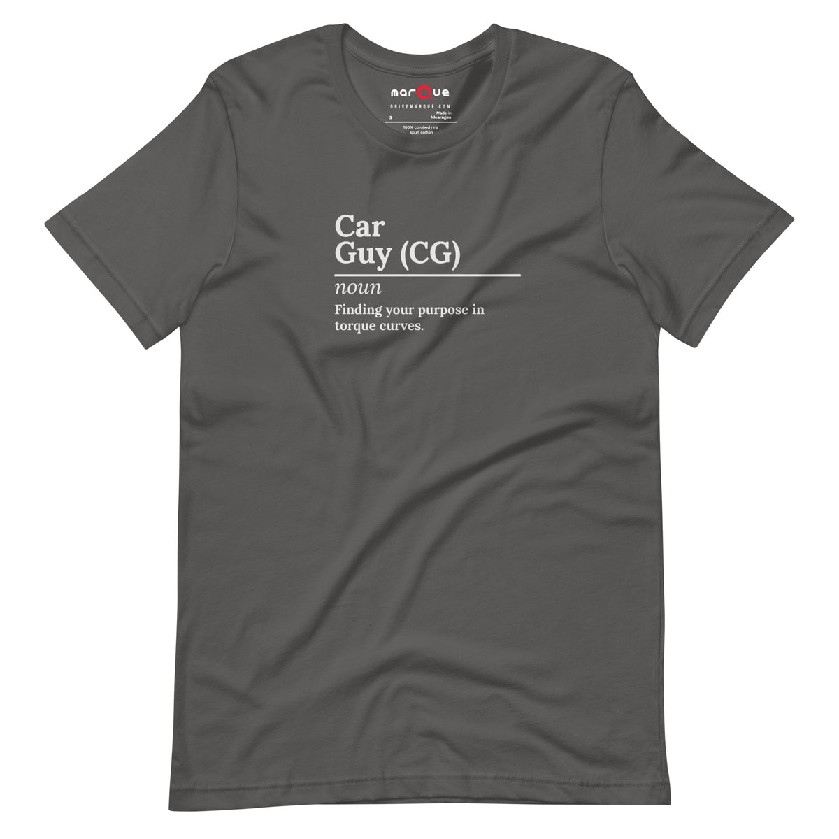 Car Guy Tee — Trackside graphic t-shirt, Asphalt front view — Marque automotive apparel