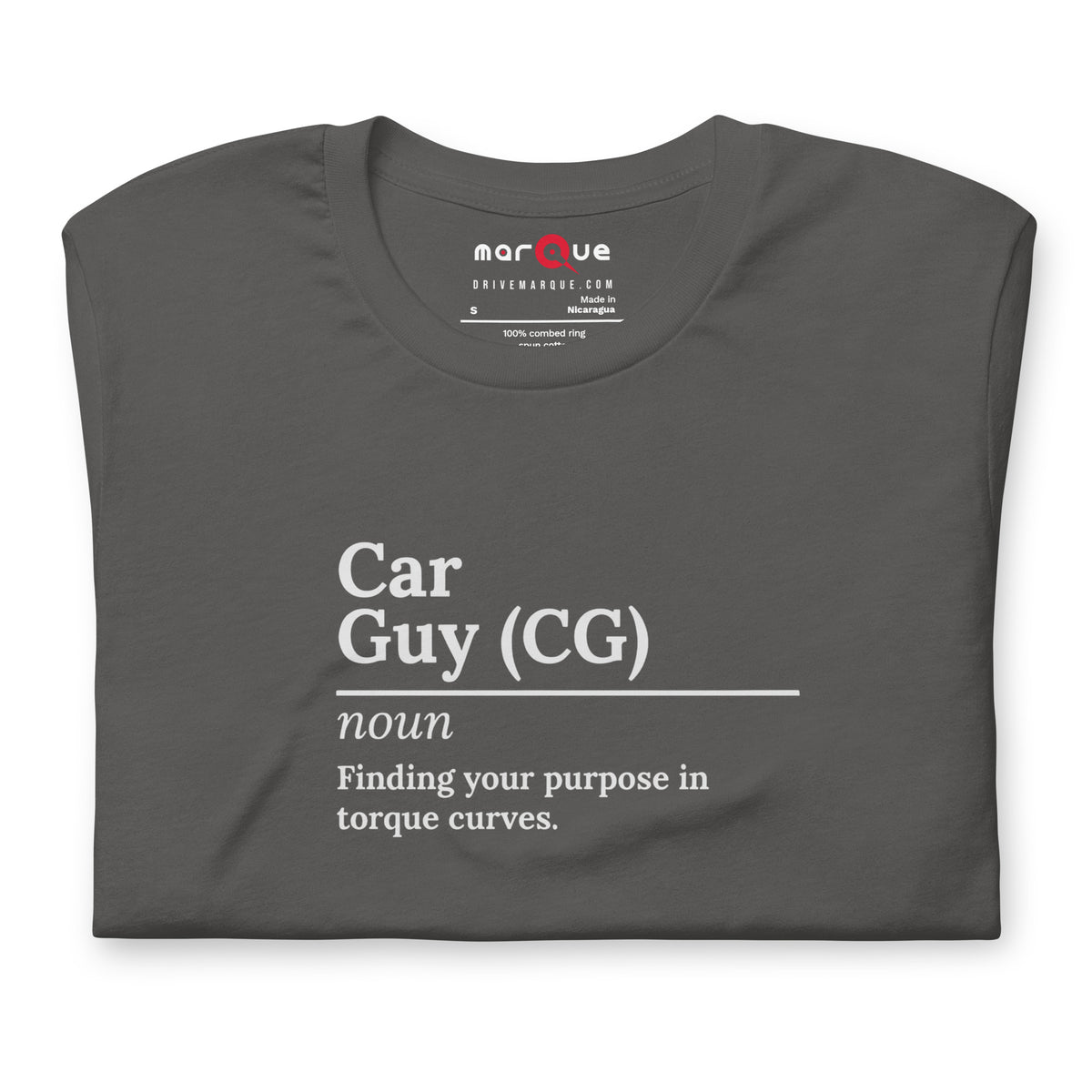 Car Guy Tee — Trackside graphic t-shirt, Asphalt front view (2) — Marque automotive apparel