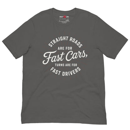 Fast Cars Fast Drivers Tee, Asphalt front view — Marque automotive apparel
