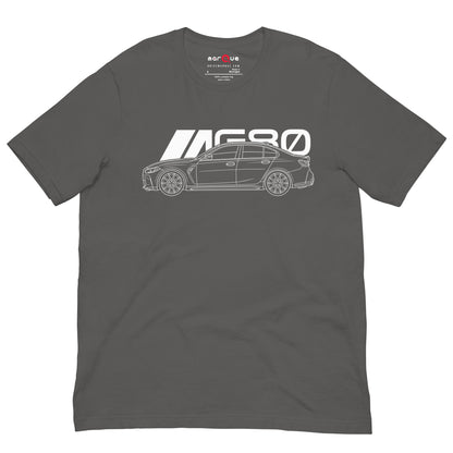 Super Sedan G80 t-shirt, Asphalt front view — Marque automotive apparel