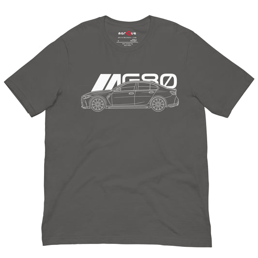 Super Sedan G80 t-shirt, Asphalt front view — Marque automotive apparel