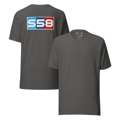 Bavarian Twin-Turbo Tee — S58 Straight-Six graphic t-shirt, Asphalt front and back — Marque automotive apparel