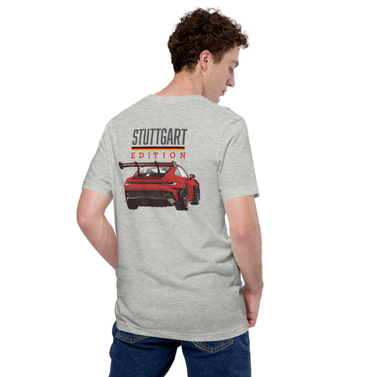 Stuttgart Edition Tee — German Precision graphic t-shirt, Athletic Heather back view (2) — Marque automotive apparel