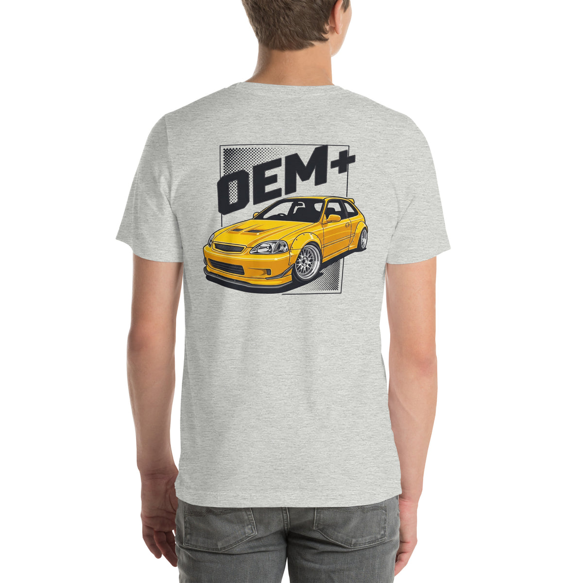 OEM+ tee, Athletic Heather back view — Marque automotive apparel