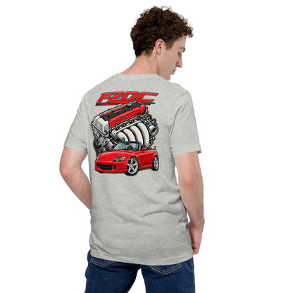 F20C Redline Royalty Tee, Athletic Heather back view — Marque automotive apparel