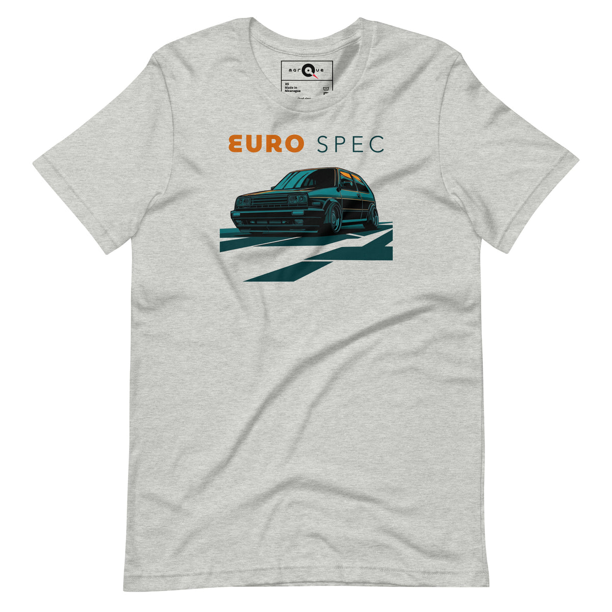 Euro Spec Tee — Mk2 Hot Hatch graphic t-shirt, Athletic Heather front view (4) — Marque automotive apparel