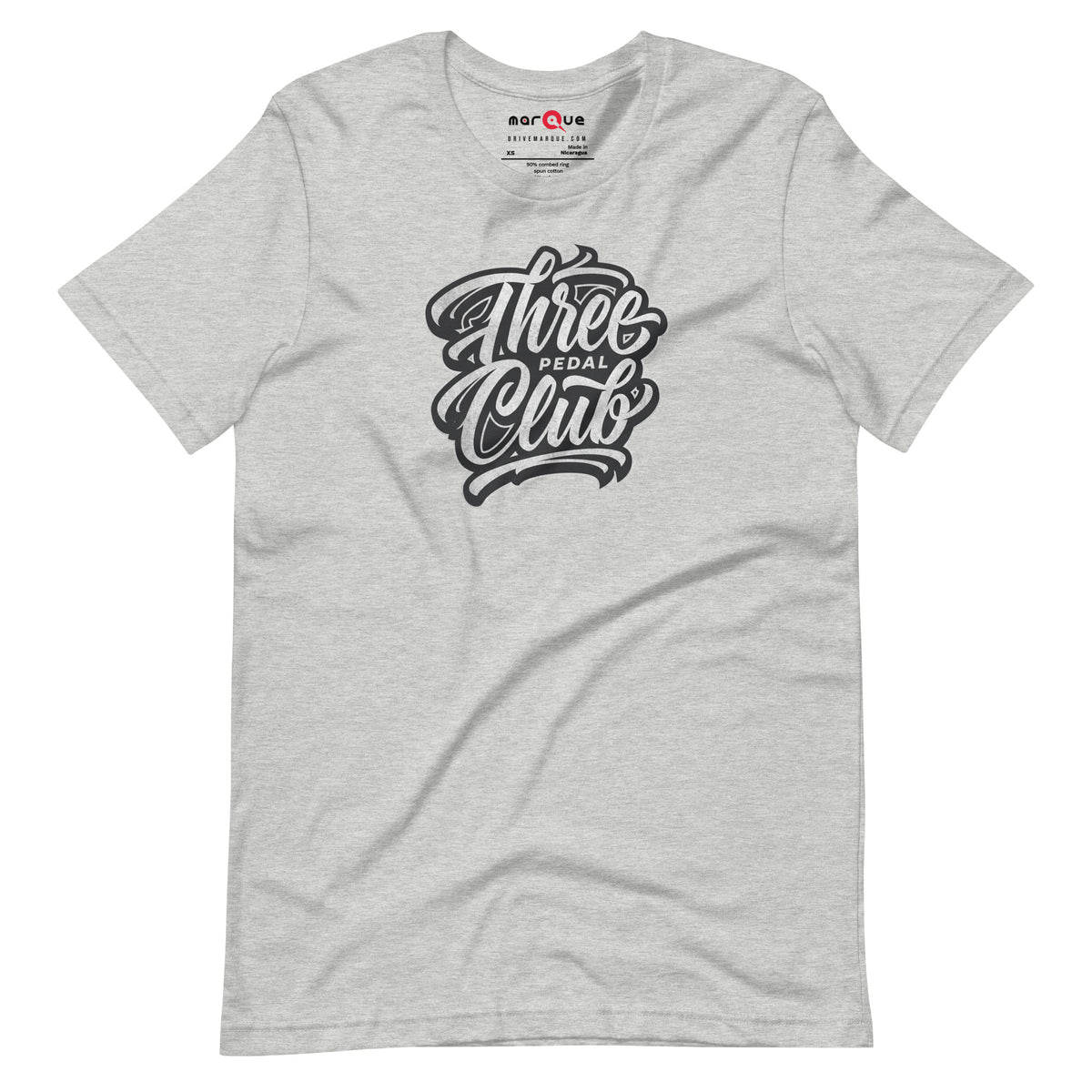 Three Pedal Club Tee — Manual Only graphic t-shirt, Athletic Heather front view — Marque automotive apparel