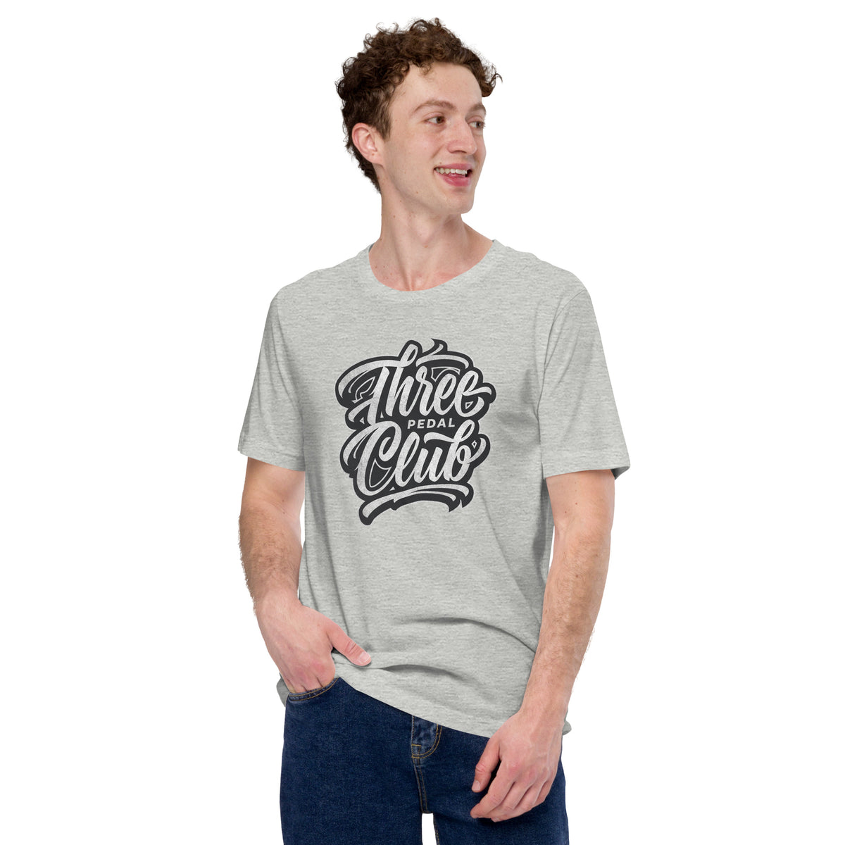 Three Pedal Club Tee — Manual Only graphic t-shirt, Athletic Heather front view (3) — Marque automotive apparel