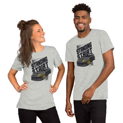 Standing Start Tee — Lights Out graphic t-shirt, Athletic Heather front view (2) — Marque automotive apparel