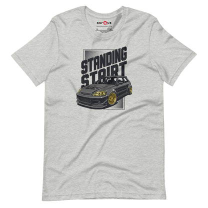 Standing Start Tee — Lights Out graphic t-shirt, Athletic Heather front view — Marque automotive apparel