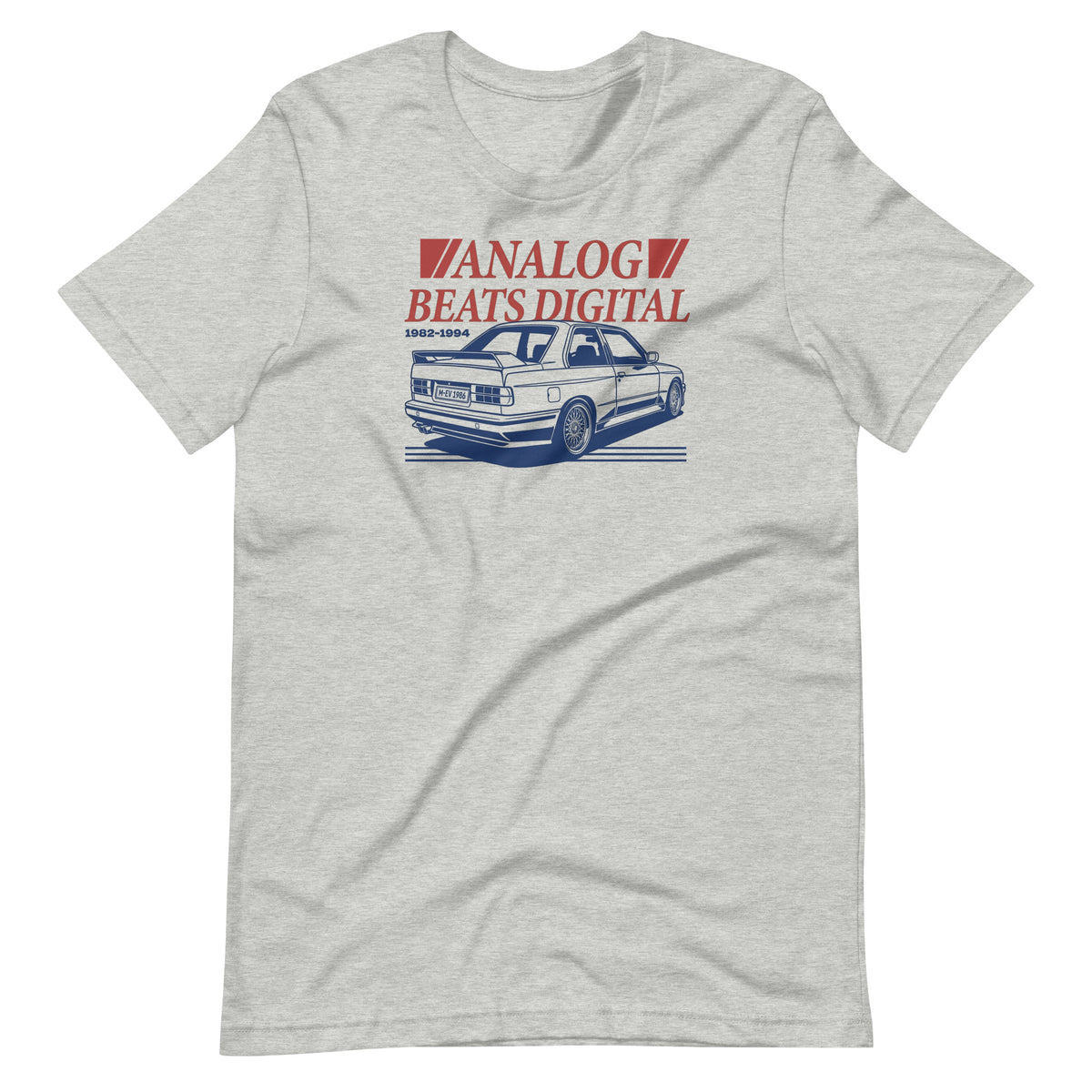 Analog Beats Digital tee, Athletic Heather front view — Marque automotive apparel (3)