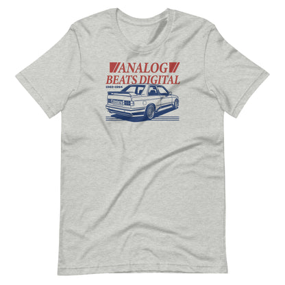 Analog Beats Digital tee, Athletic Heather front view — Marque automotive apparel (3)