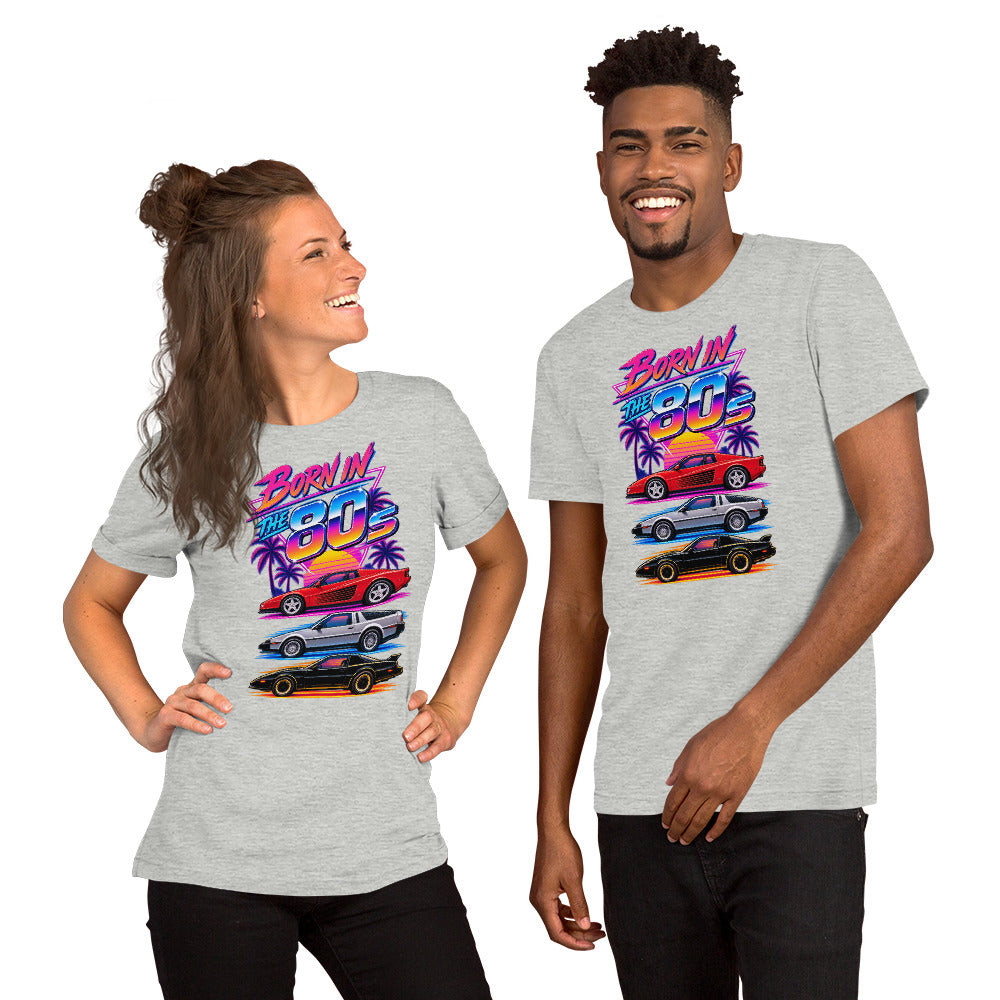 Born in the 80s tee, Athletic Heather front view — Marque automotive apparel (2)