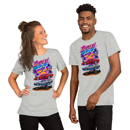 Born in the 80s tee, Athletic Heather front view — Marque automotive apparel (2)