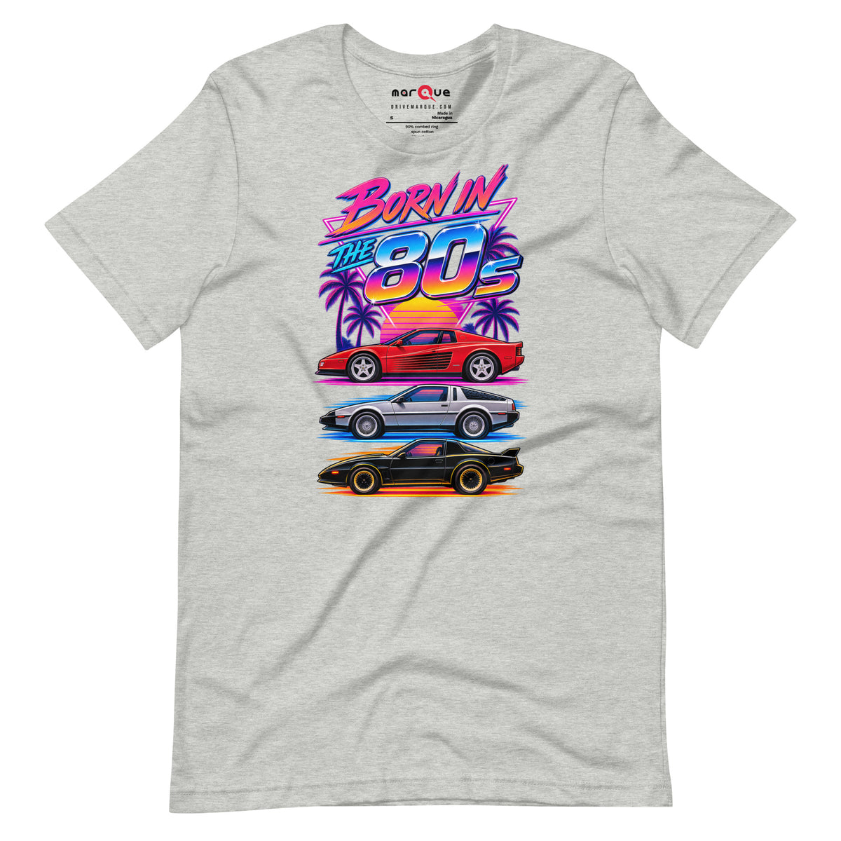 Born in the 80s tee, Athletic Heather front view — Marque automotive apparel