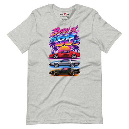 Born in the 80s tee, Athletic Heather front view — Marque automotive apparel