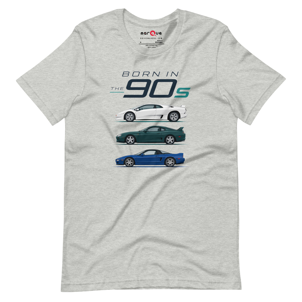 Born in the 90s tee, Athletic Heather front view — Marque automotive apparel