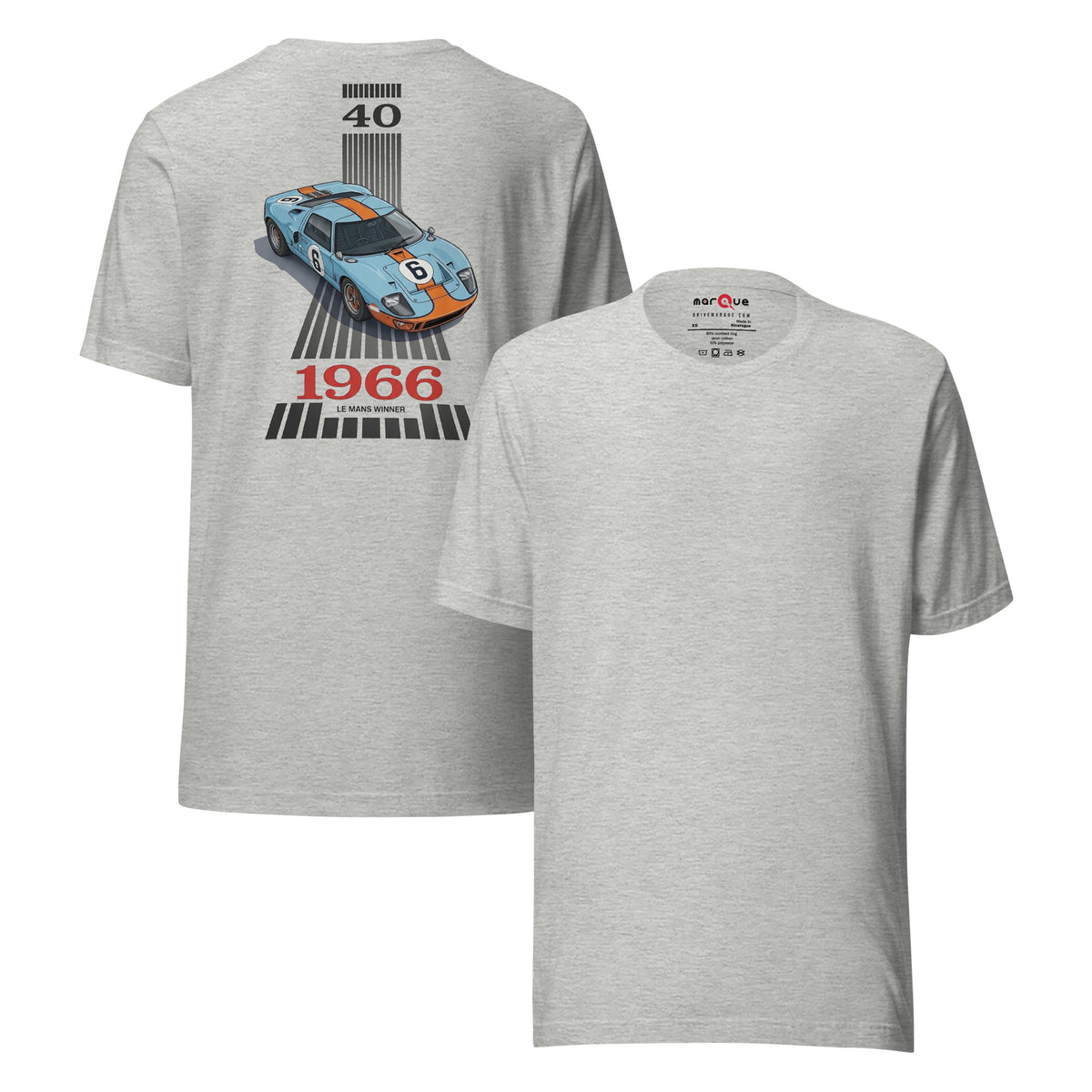 1966 Endurance Champion Tee — Twice Around the Clock graphic t-shirt, Athletic Heather front and back