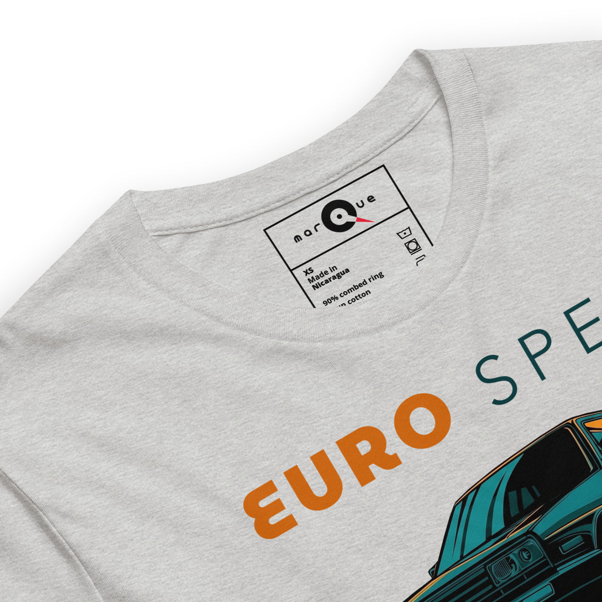 Euro Spec Tee — Mk2 Hot Hatch graphic t-shirt, Athletic Heather print detail — Marque automotive apparel