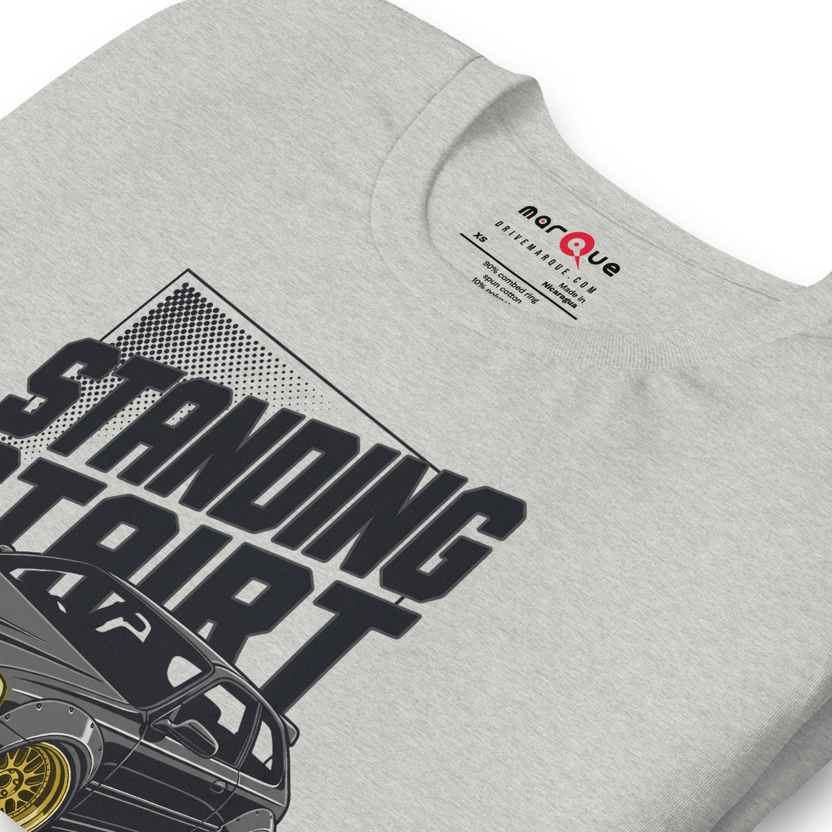 Standing Start Tee — Lights Out graphic t-shirt, Athletic Heather print detail — Marque automotive apparel